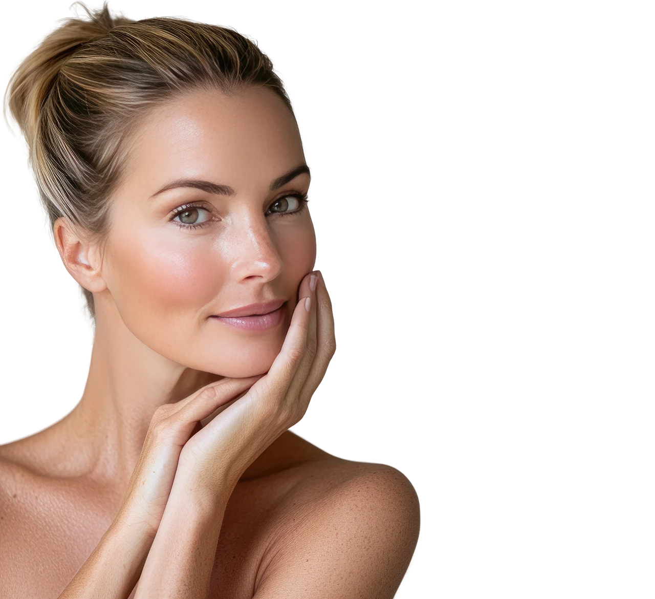 Modèle illustrant une routine de soin sobre du visage