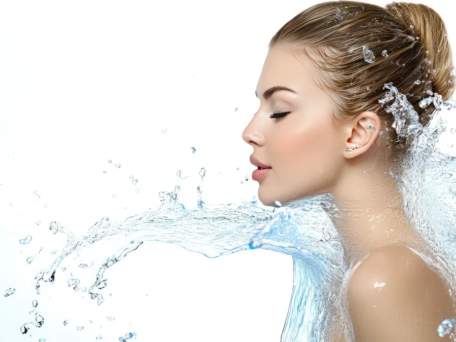 Visage de profil entouré d’une éclaboussure d’eau
